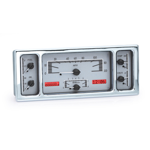 Dakota Digital Gauge Kit, 1935 - 36 For Ford, Analog, 11.38 in. x 4.63 in., Silver Background, Alloy Style Face, Red Display