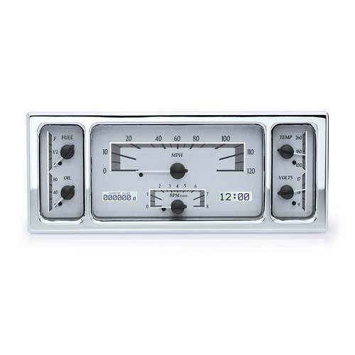 Dakota Digital Gauge Kit, 1935 - 36 For Ford, Analog, 11.38 in. x 4.63 in, Silver Background, Alloy Style Face, White Display
