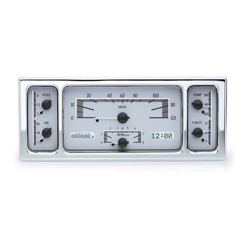 Dakota Digital Gauge Kit, 1935 - 36 For Ford, Analog, 11.38 in. x 4.63 in., Silver Background, Alloy Style Face, White Display