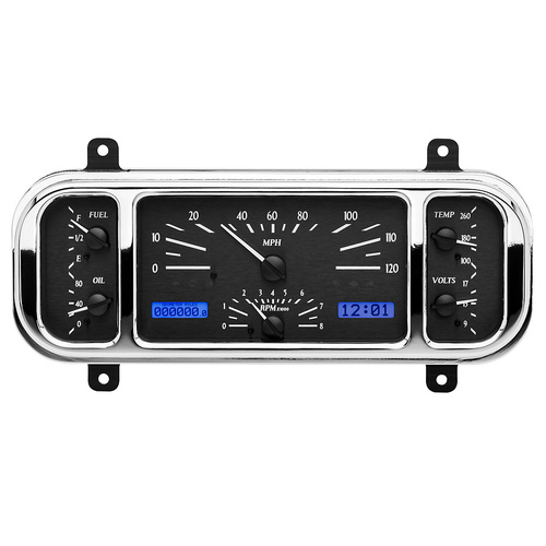 Dakota Digital Gauge Kit, 1937-38 For Chevrolet, Analog, 12.2 in. x 4.5 in, Black Background, Alloy Style Face, Blue Display