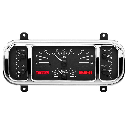 Dakota Digital Gauge Kit, 1937-38 For Chevrolet, Analog, 12.2 in. x 4.5 in, Black Background, Alloy Style Face, Red Display