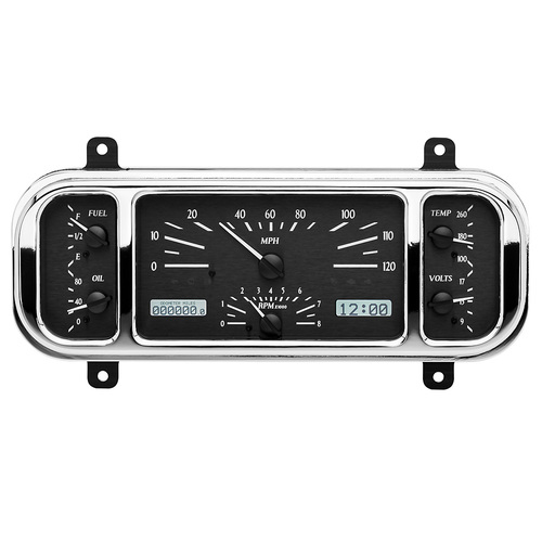 Dakota Digital Gauge Kit, 1937-38 For Chevrolet, Analog, 12.2 in. x 4.5 in., Black Background, Alloy Style Face, White Display