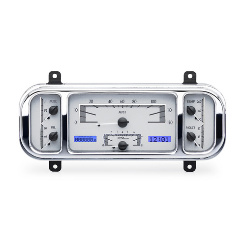 Dakota Digital Gauge Kit, 1937-38 For Chevrolet, Analog, 12.2 in. x 4.5 in, Silver Background, Alloy Style Face, Blue Display