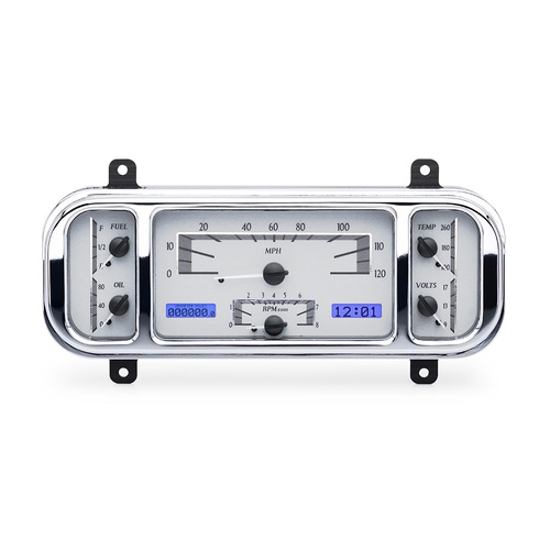 Dakota Digital Gauge Kit, 1937-38 For Chevrolet, Analog, 12.2 in. x 4.5 in., Silver Background, Alloy Style Face, Blue Display