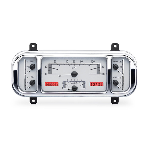 Dakota Digital Gauge Kit, 1937-38 For Chevrolet, Analog, 12.2 in. x 4.5 in, Silver Background, Alloy Style Face, Red Display