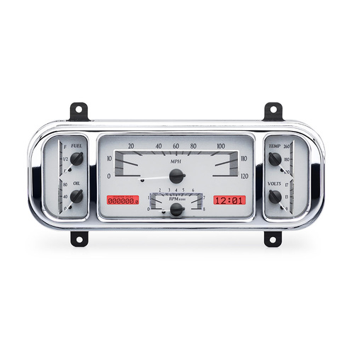 Dakota Digital Gauge Kit, 1937-38 For Chevrolet, Analog, 12.2 in. x 4.5 in., Silver Background, Alloy Style Face, Red Display