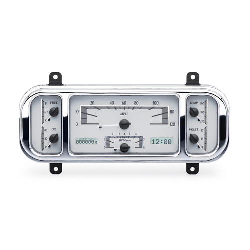 Dakota Digital Gauge Kit, 1937-38 For Chevrolet, Analog, 12.2 in. x 4.5 in., Silver Background, Alloy Style Face, White Display