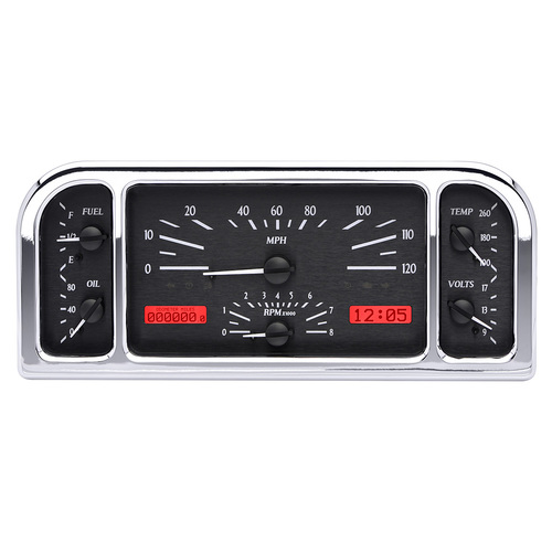 Dakota Digital Gauge Kit, 1937- 38 For Ford, Analog, 11.00 in. x 4.65 in., Black Background, Alloy Style Face, Red Display