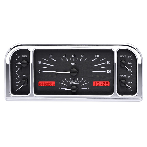Dakota Digital Gauge Kit, 1937- 38 For Ford, Analog, 11.00 in. x 4.65 in, Black Background, Alloy Style Face, Red Display