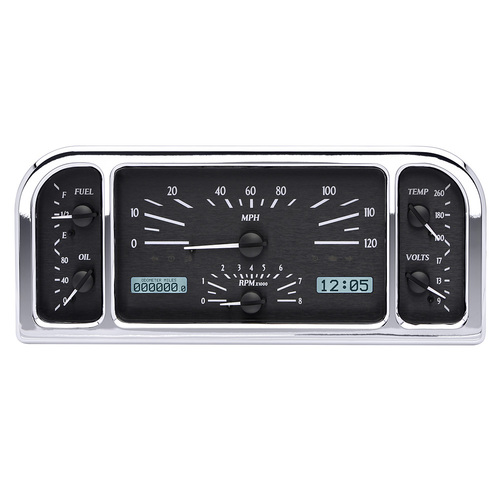 Dakota Digital Gauge Kit, 1937- 38 For Ford, Analog, 11.00 in. x 4.65 in, Black Background, Alloy Style Face, White Display