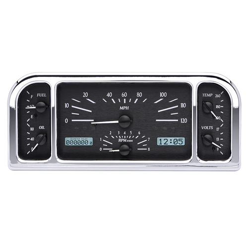 Dakota Digital Gauge Kit, 1937- 38 For Ford, Analog, 11.00 in. x 4.65 in., Black Background, Alloy Style Face, White Display