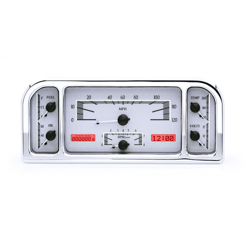 Dakota Digital Gauge Kit, 1937- 38 For Ford, Analog, 11.00 in. x 4.65 in, Silver Background, Alloy Style Face, Red Display
