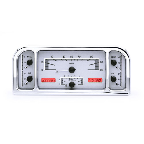 Dakota Digital Gauge Kit, 1937- 38 For Ford, Analog, 11.00 in. x 4.65 in., Silver Background, Alloy Style Face, Red Display