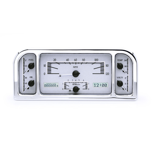 Dakota Digital Gauge Kit, 1937- 38 For Ford, Analog, 11.00 in. x 4.65 in, Silver Background, Alloy Style Face, White Display