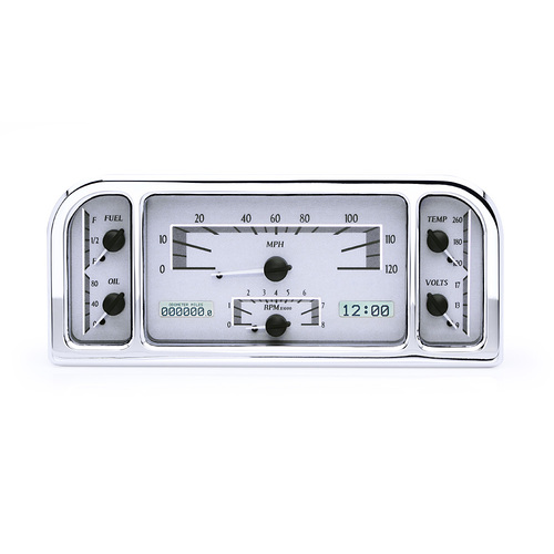 Dakota Digital Gauge Kit, 1937- 38 For Ford, Analog, 11.00 in. x 4.65 in., Silver Background, Alloy Style Face, White Display