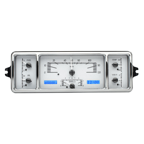 Dakota Digital Gauge Kit, 1939 For Chevrolet, Analog, 12 in. x 4 in, Silver Background, Alloy Style Face, Blue Display