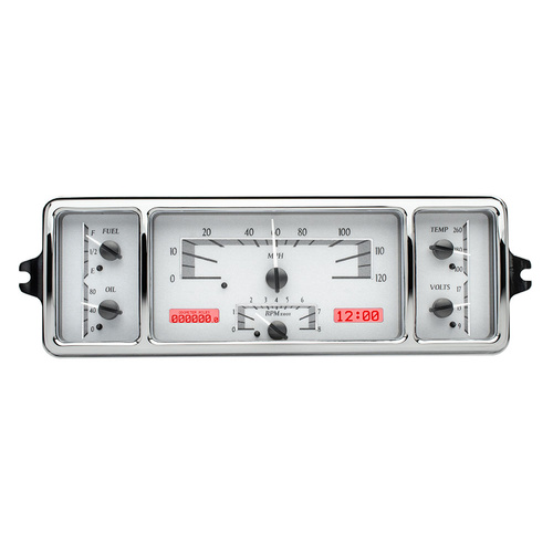 Dakota Digital Gauge Kit, 1939 For Chevrolet, Analog, 12 in. x 4 in., Silver Background, Alloy Style Face, Red Display