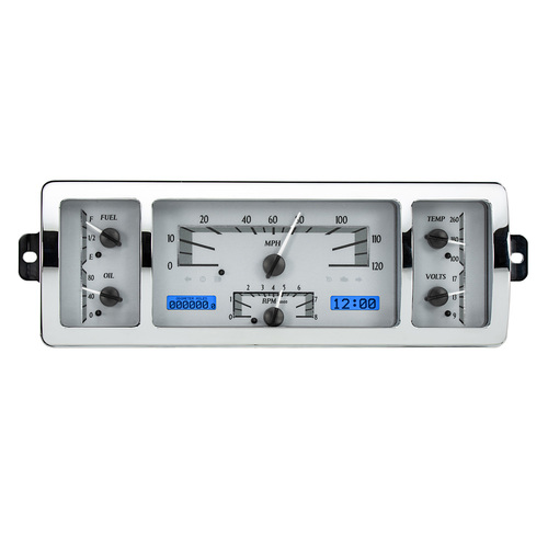 Dakota Digital Gauge Kit, 1940- 46 For Chevrolet Pickup, Analog, 12.30 in. x 4.30 in, Silver Background, Alloy Style Face, Blue Display