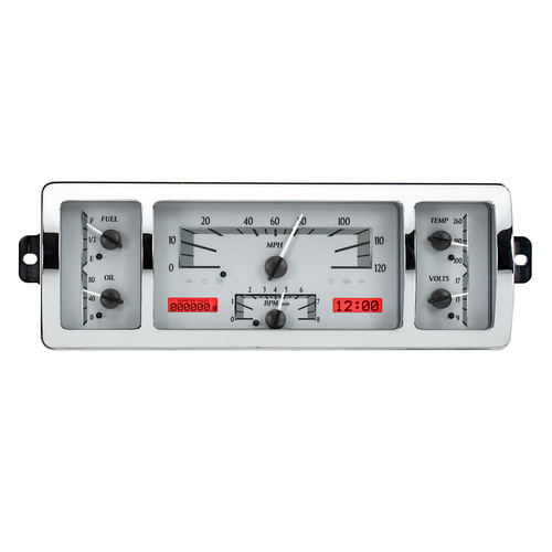 Dakota Digital Gauge Kit, 1940- 46 For Chevrolet Pickup, Analog, 12.30 in. x 4.30 in., Silver Background, Alloy Style Face, Red Display