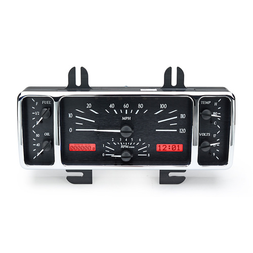 Dakota Digital Gauge Kit, 1940 For Ford, Analog, Black Background, Alloy Style Face, Red Display