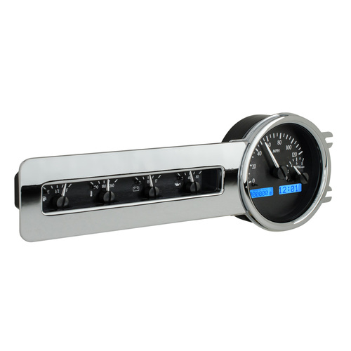 Dakota Digital Gauge Kit, 1941- 48 For Chevrolet, Analog, Black Background, Alloy Style Face, Blue Display