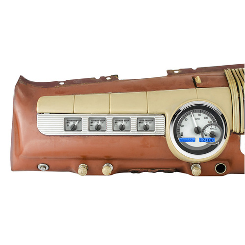 Dakota Digital Gauge Kit, 1942- 48 For Ford/ For Mercury, Analog, Silver Background, Alloy Style Face, Blue Display