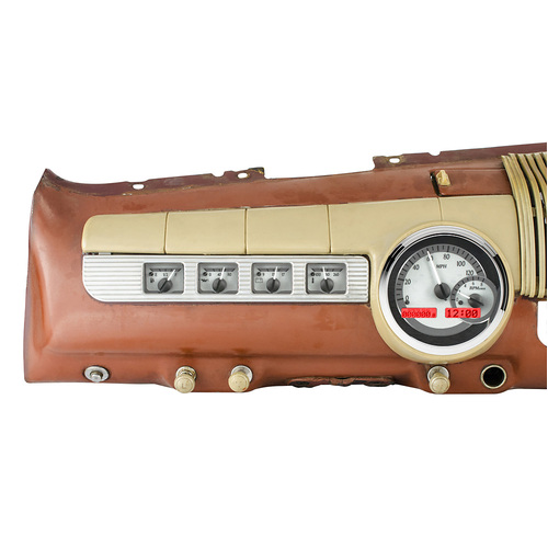 Dakota Digital Gauge Kit, 1942- 48 For Ford/ For Mercury, Analog, Silver Background, Alloy Style Face, Red Display