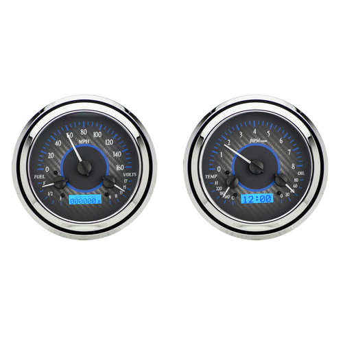 Dakota Digital Gauge Kit, 1947- 53 For Chevrolet/ GMC Pickup, Analog, Carbon Fiber Background, Alloy Style Face, Blue Display