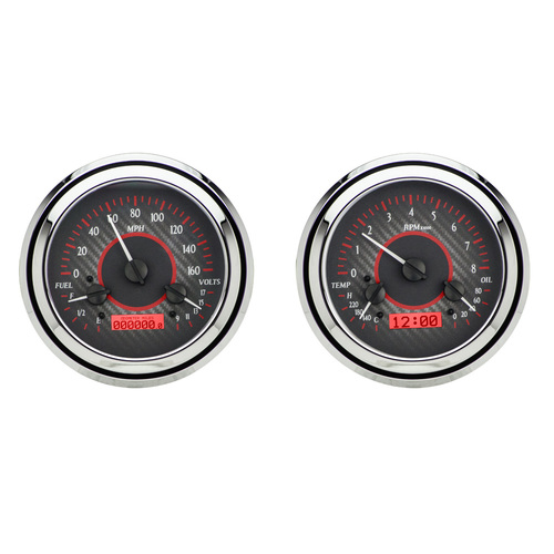 Dakota Digital Gauge Kit, 1947- 53 For Chevrolet/ GMC Pickup, Analog, Carbon Fiber Background, Alloy Style Face, Red Display