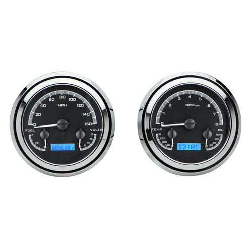 Dakota Digital Gauge Kit, 1947- 53 For Chevrolet/ GMC Pickup, Analog, Black Background, Alloy Style Face, Blue Display