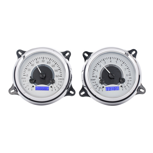 Dakota Digital Gauge Kit, 1947- 53 For Chevrolet/ GMC Pickup, Analog, Silver Background, Alloy Style Face, Blue Display