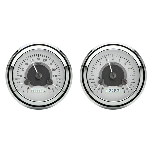 Dakota Digital Gauge Kit, 1947- 53 For Chevrolet/ GMC Pickup, Analog, Silver Background, Alloy Style Face, White Display