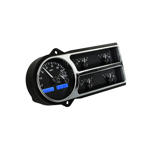 Dakota Digital Gauge Kit, 1948-50 For Ford Truck, Analog, Black Background, Alloy Style Face, Blue Display