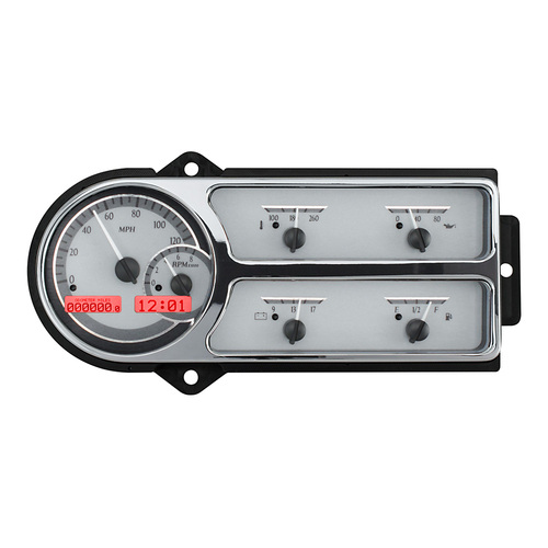 Dakota Digital Gauge Kit, 1948-50 For Ford Truck, Analog, Silver Background, Alloy Style Face, Red Display