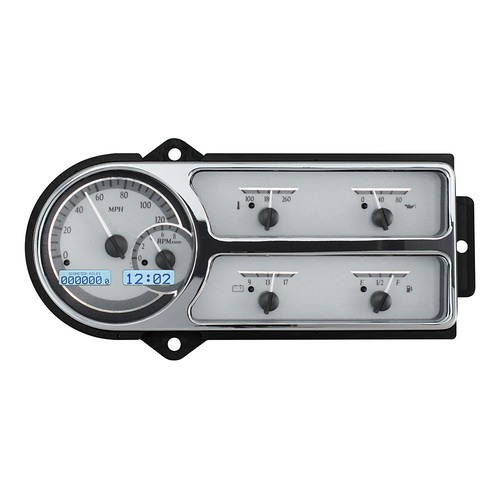 Dakota Digital Gauge Kit, 1948-50 For Ford Truck, Analog, Silver Background, Alloy Style Face, White Display