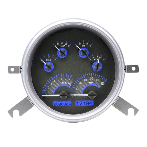 Dakota Digital Gauge Kit, 1949- 50 For Chevrolet, Analog, Carbon Fiber Background, Alloy Style Face, Blue Display