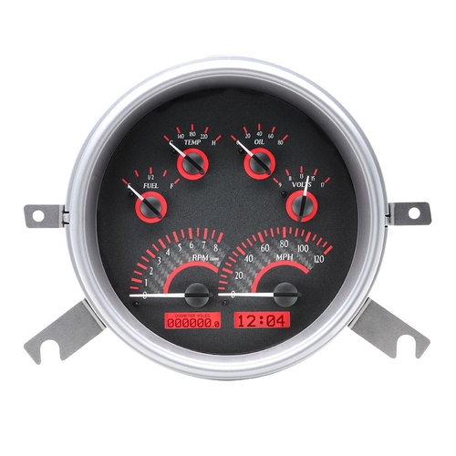 Dakota Digital Gauge Kit, 1949- 50 For Chevrolet, Analog, Carbon Fiber Background, Alloy Style Face, Red Display