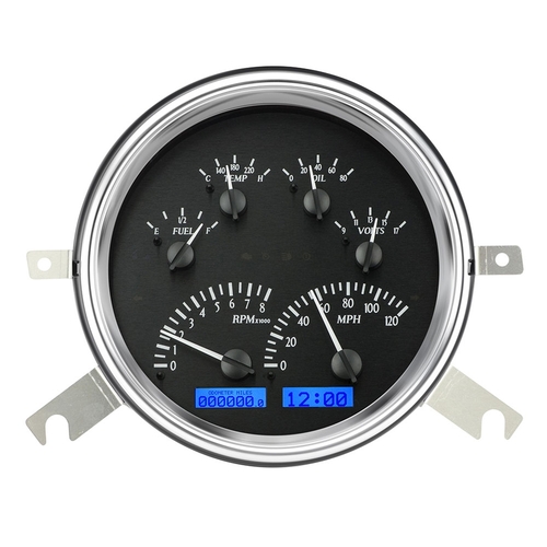 Dakota Digital Gauge Kit, 1949- 50 For Chevrolet, Analog, Black Background, Alloy Style Face, Blue Display