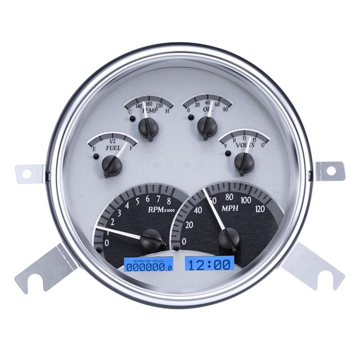 Dakota Digital Gauge Kit, 1949- 50 For Chevrolet, Analog, Silver Background, Alloy Style Face, Blue Display