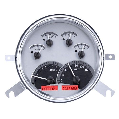 Dakota Digital Gauge Kit, 1949- 50 For Chevrolet, Analog, Silver Background, Alloy Style Face, Red Display