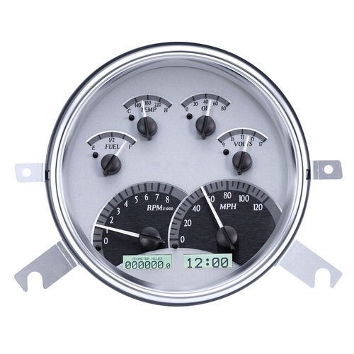 Dakota Digital Gauge Kit, 1949- 50 For Chevrolet, Analog, Silver Background, Alloy Style Face, White Display