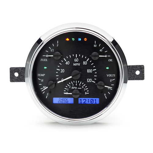 Dakota Digital Gauge Kit, 1949- 50 For Ford, Analog, Black Background, Alloy Style Face, Blue Display