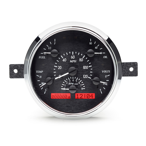 Dakota Digital Gauge Kit, 1949- 50 For Ford, Analog, Black Background, Alloy Style Face, Red Display