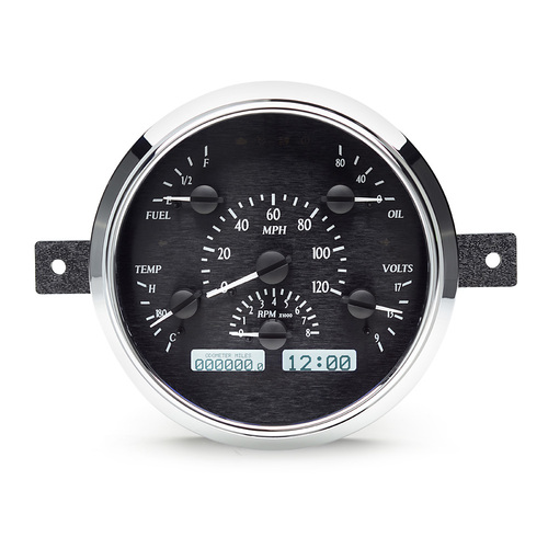 Dakota Digital Gauge Kit, 1949- 50 For Ford, Analog, Black Background, Alloy Style Face, White Display