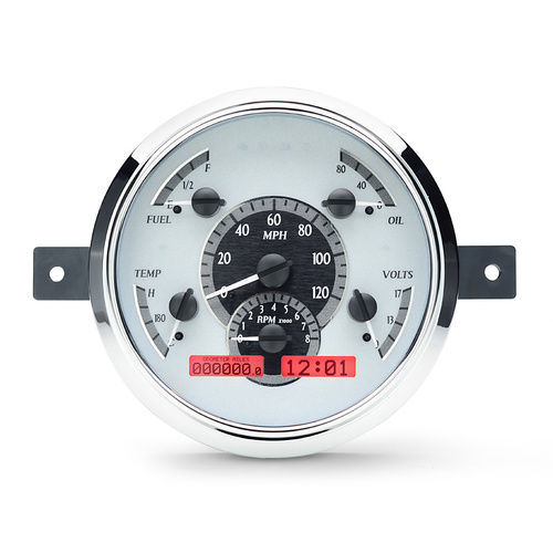 Dakota Digital Gauge Kit, 1949- 50 For Ford, Analog, Silver Background, Alloy Style Face, Red Display