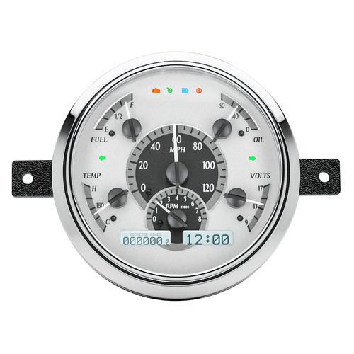 Dakota Digital Gauge Kit, 1949- 50 For Ford, Analog, Silver Background, Alloy Style Face, White Display