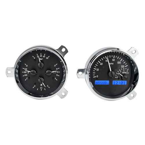 Dakota Digital Gauge Kit, 1951- 52 For Chevrolet, Analog, Black Background, Alloy Style Face, Blue Display