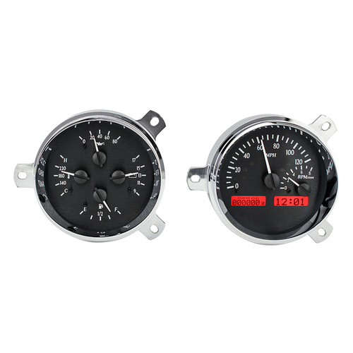 Dakota Digital Gauge Kit, 1951- 52 For Chevrolet, Analog, Black Background, Alloy Style Face, Red Display