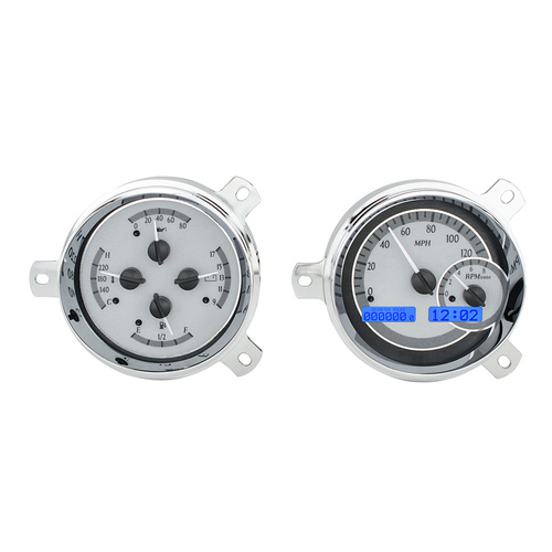 Dakota Digital Gauge Kit, 1951- 52 For Chevrolet, Analog, Silver Background, Alloy Style Face, Blue Display