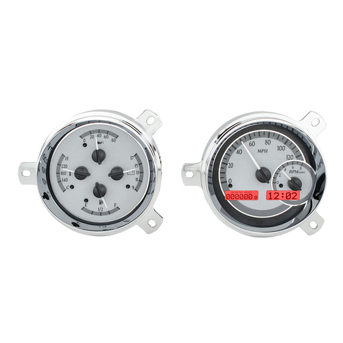 Dakota Digital Gauge Kit, 1951- 52 For Chevrolet, Analog, Silver Background, Alloy Style Face, Red Display